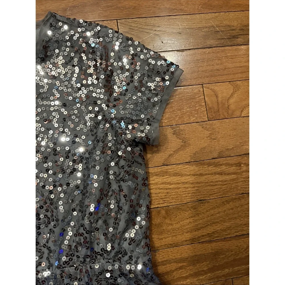 Gap Kids XL Gray Silver Sequin Party Dress Girls 12-13 Short Sleeve Holiday